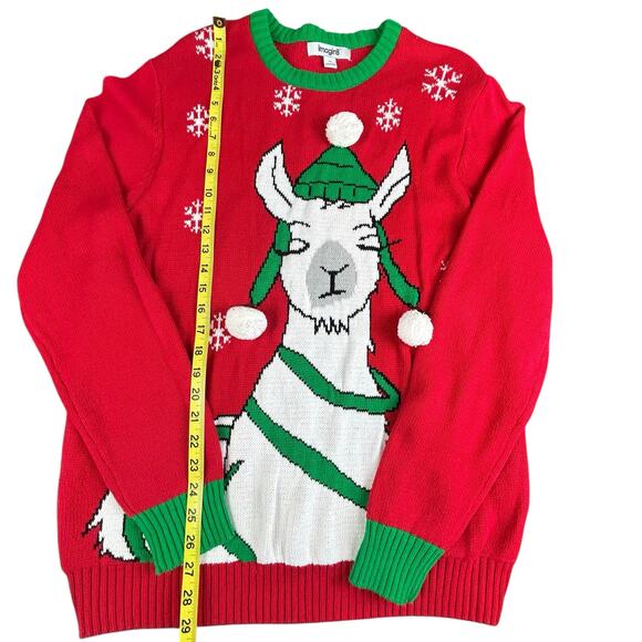 Imagin8 Holiday Ugly Sweater Size Large Red Green White Llama Fun Cozy Pullover - Picture 10 of 10